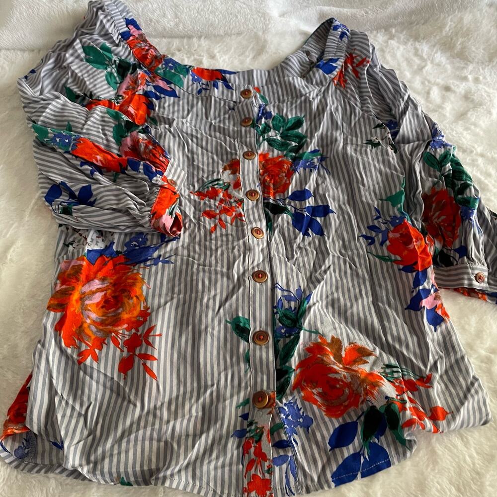 Maeve Anthropologie stripe/floral long sleeve blouse size 10